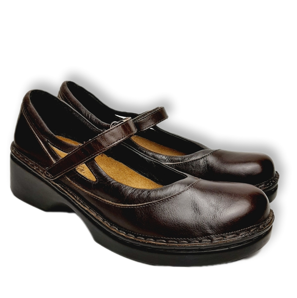 NAOT Chunky Platform Mary Jane Genuine Leather Shoes Brown Sz US 11 | Eur 42